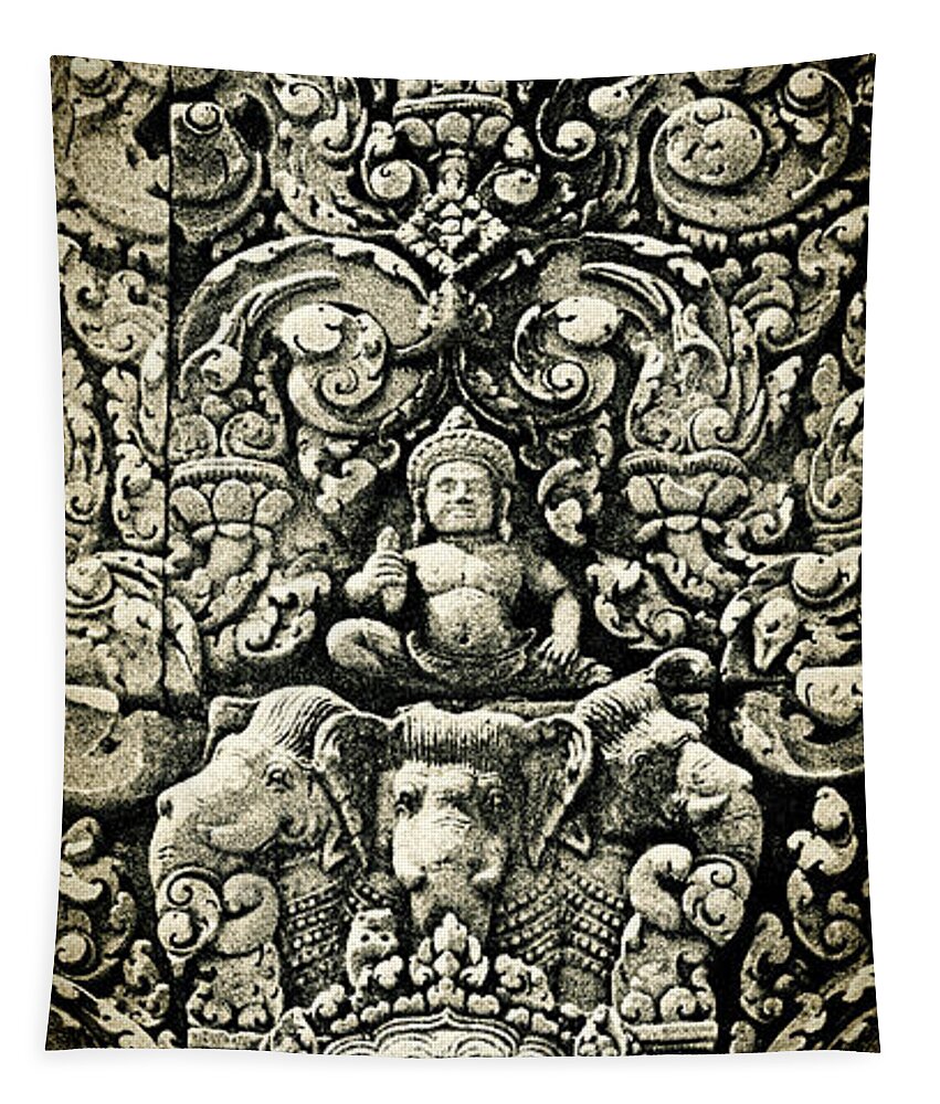 Banteay Srei Carving Tapestry featuring the photograph Banteay Srei Carvings 2 Unframed Version by Weston Westmoreland