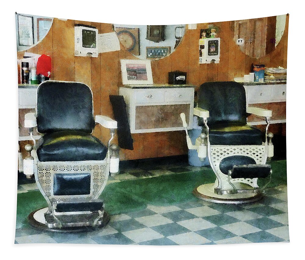 Barber Tapestry featuring the photograph Barber - Corner Barber Shop Two Chairs by Susan Savad