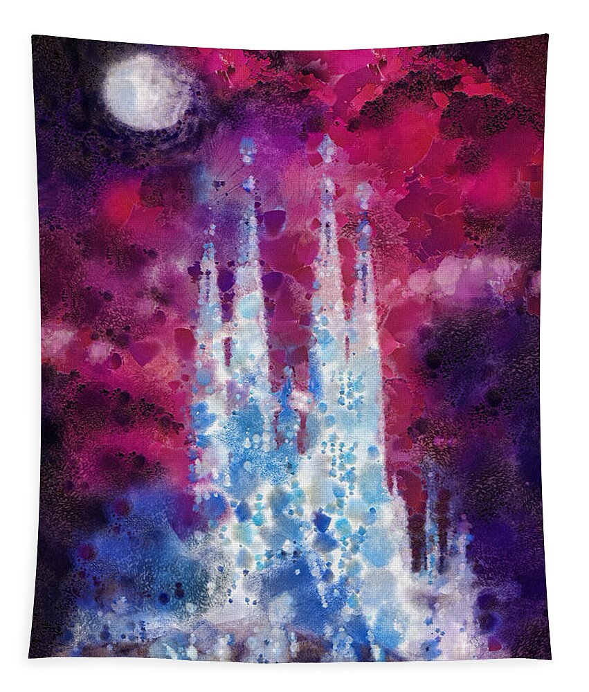 Barcelona Night Tapestry featuring the painting Barcelona Night by Mo T