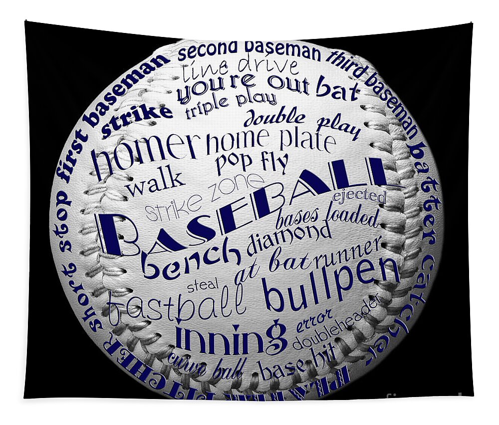 Baseball Tapestry featuring the digital art Baseball Terms Typography 2 by Andee Design