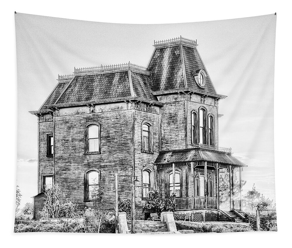 Bates Motel Tapestry featuring the photograph Bates Motel Haunted House Black and White by Paul W Sharpe Aka Wizard of Wonders