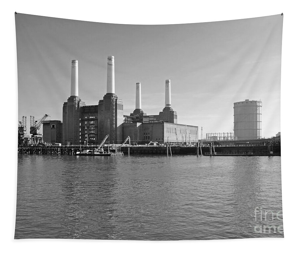 Battersea Power Station London River Thames Embankment Uk England Mono Black White And Tapestry featuring the photograph Battersea Power Station by Julia Gavin