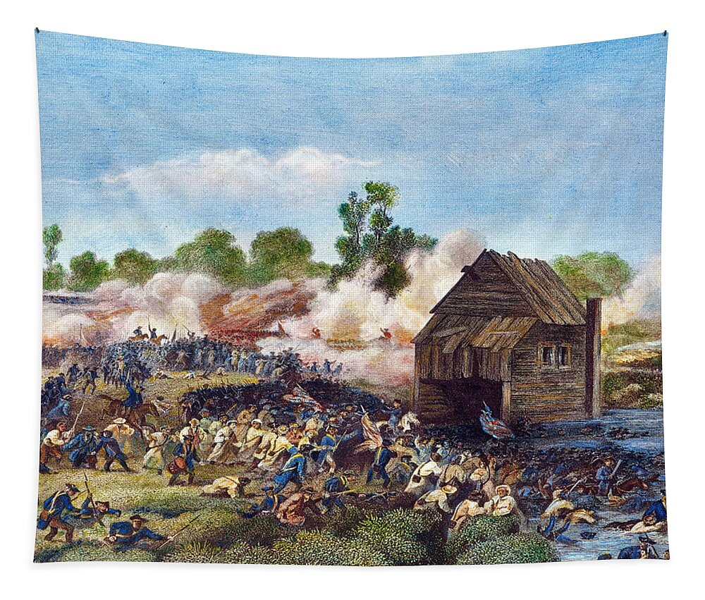 1776 Tapestry featuring the painting Battle Of Long Island, 1776 by Granger
