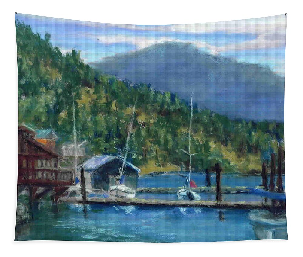 Plein Aire Painting Tapestry featuring the painting Bayview Marina by Harriett Masterson
