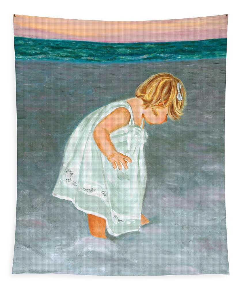 Beach Tapestry featuring the painting Beach Baby in White by Jill Ciccone Pike