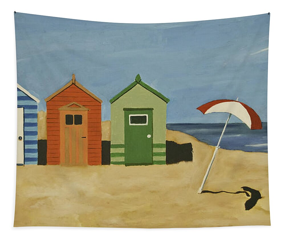 Beach Huts Tapestry featuring the painting Beach Huts by James Lavott