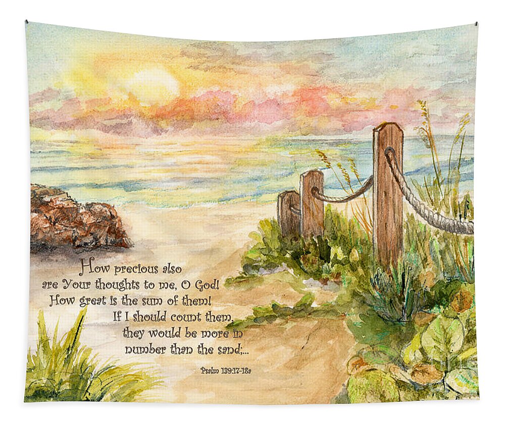 Ocean Tapestry featuring the painting Beach Post Sunrise Psalm 139 by Janis Lee Colon