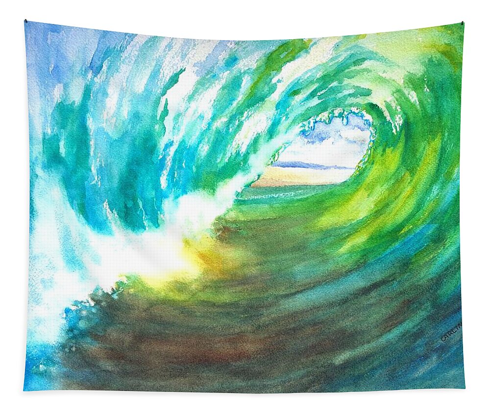 Wave Tapestry featuring the painting Beach View from Wave Barrel by Carlin Blahnik CarlinArtWatercolor