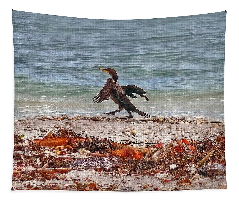 Cormorant Tapestry featuring the photograph Beach Walker - Throw Pillow by Hanny Heim