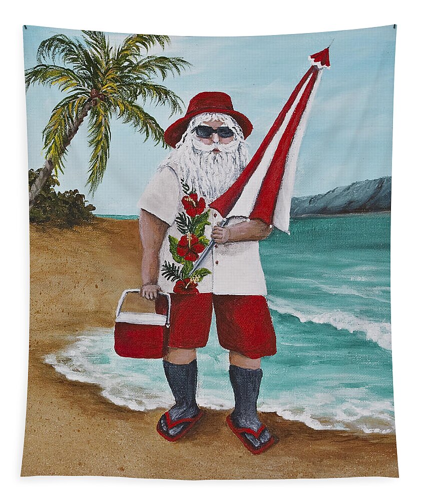 Christmas Tapestry featuring the painting Beachen Santa by Darice Machel McGuire
