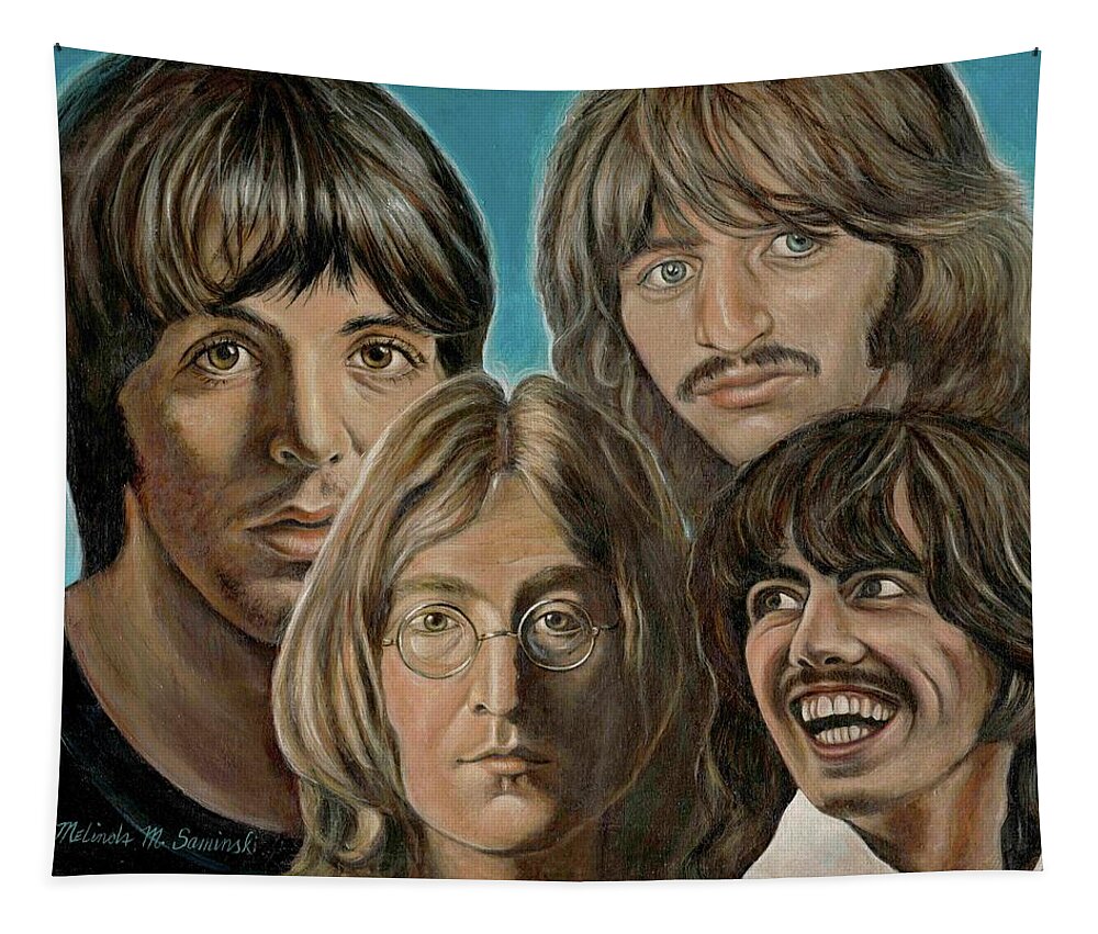 Beatles Tapestry featuring the painting Beatles The Fab Four by Melinda Saminski
