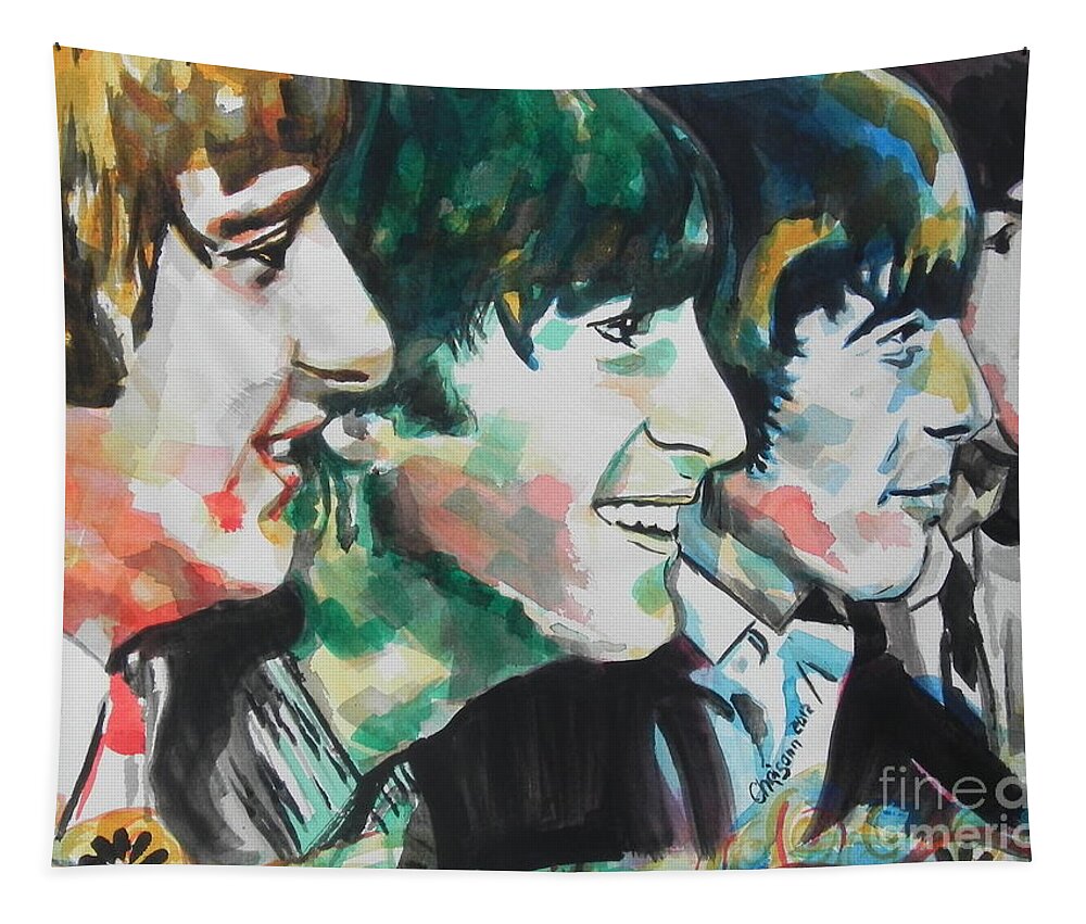 Watercolor Painting Tapestry featuring the painting The Beatles 02 by Chrisann Ellis