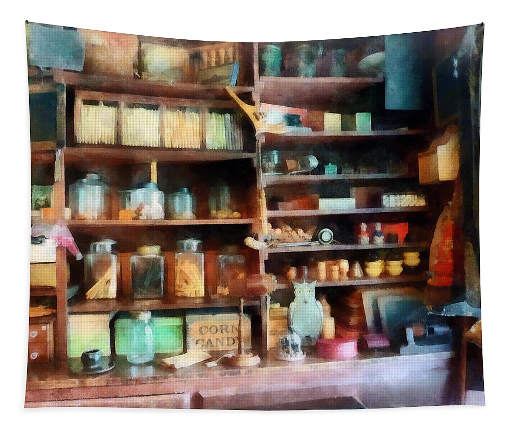 General Store Tapestry featuring the photograph Behind the Counter at the General Store by Susan Savad