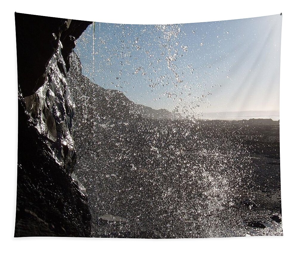 Beach Tapestry featuring the photograph Behind The Waterfall by Richard Brookes