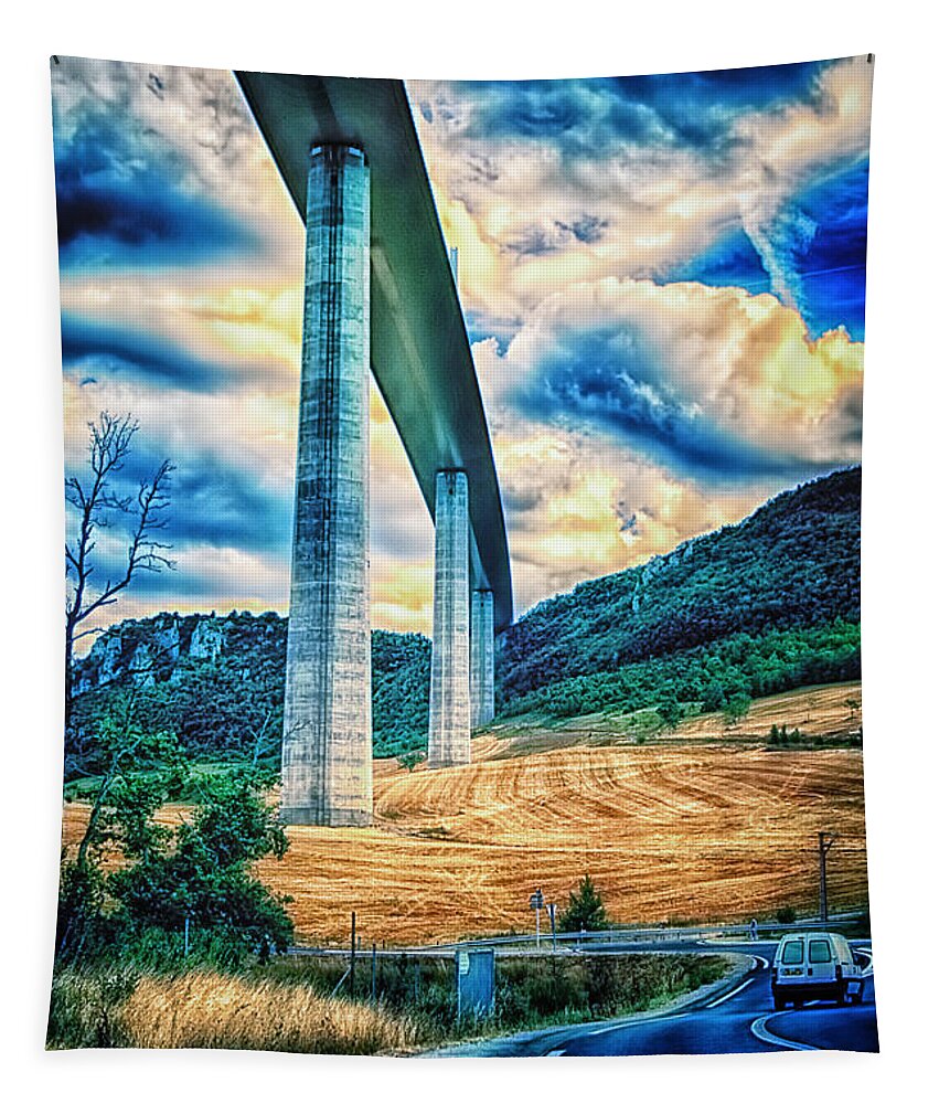 Millau Tapestry featuring the photograph Beleau Millau Viaduct France by Jack Torcello