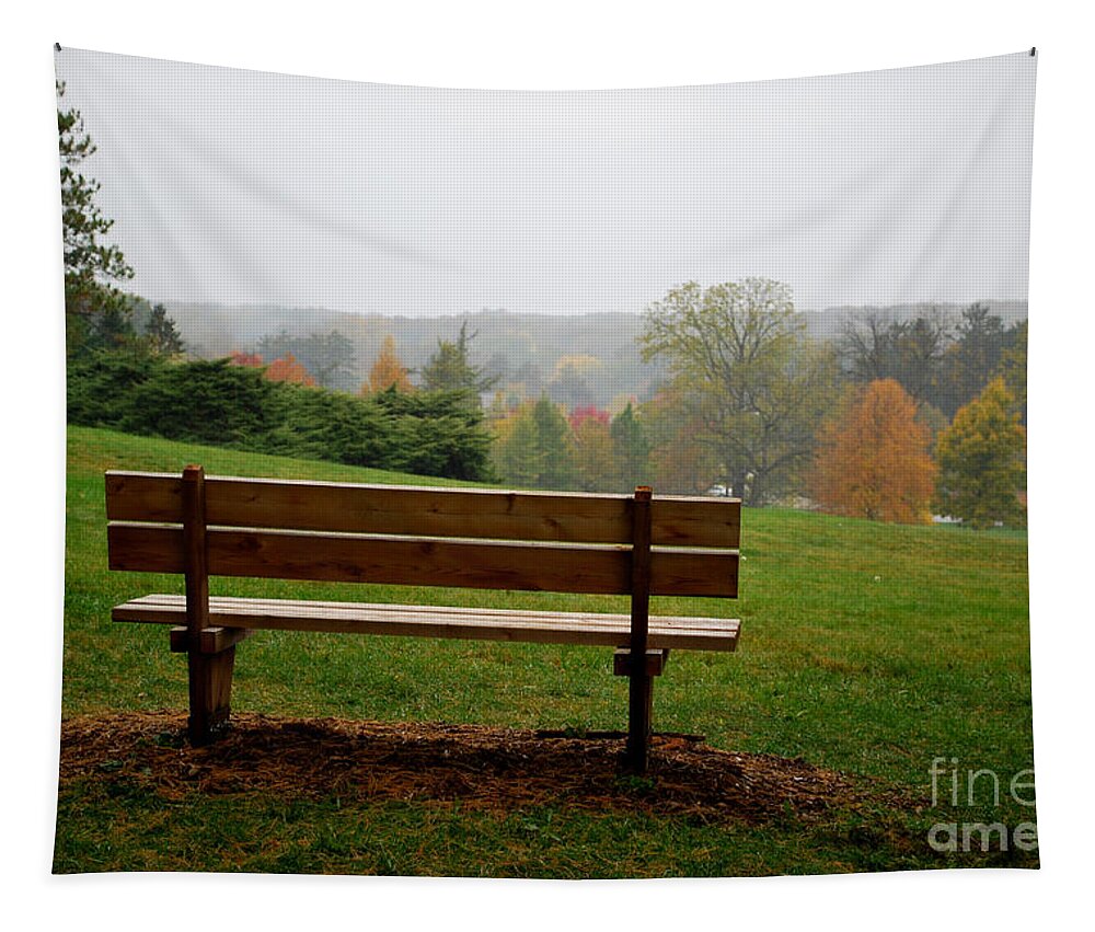 Bench Tapestry featuring the photograph Bench at the Morton Arboretum by Nancy Mueller