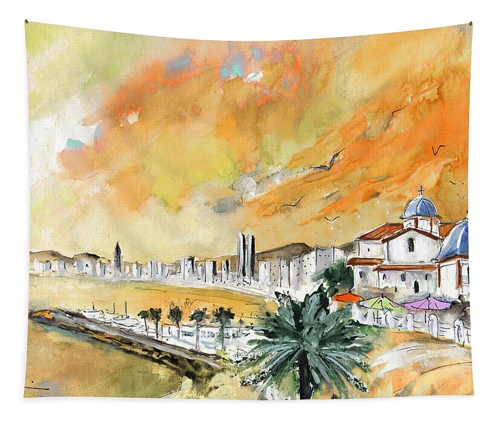 Travel Tapestry featuring the painting Benidorm Old Town by Miki De Goodaboom