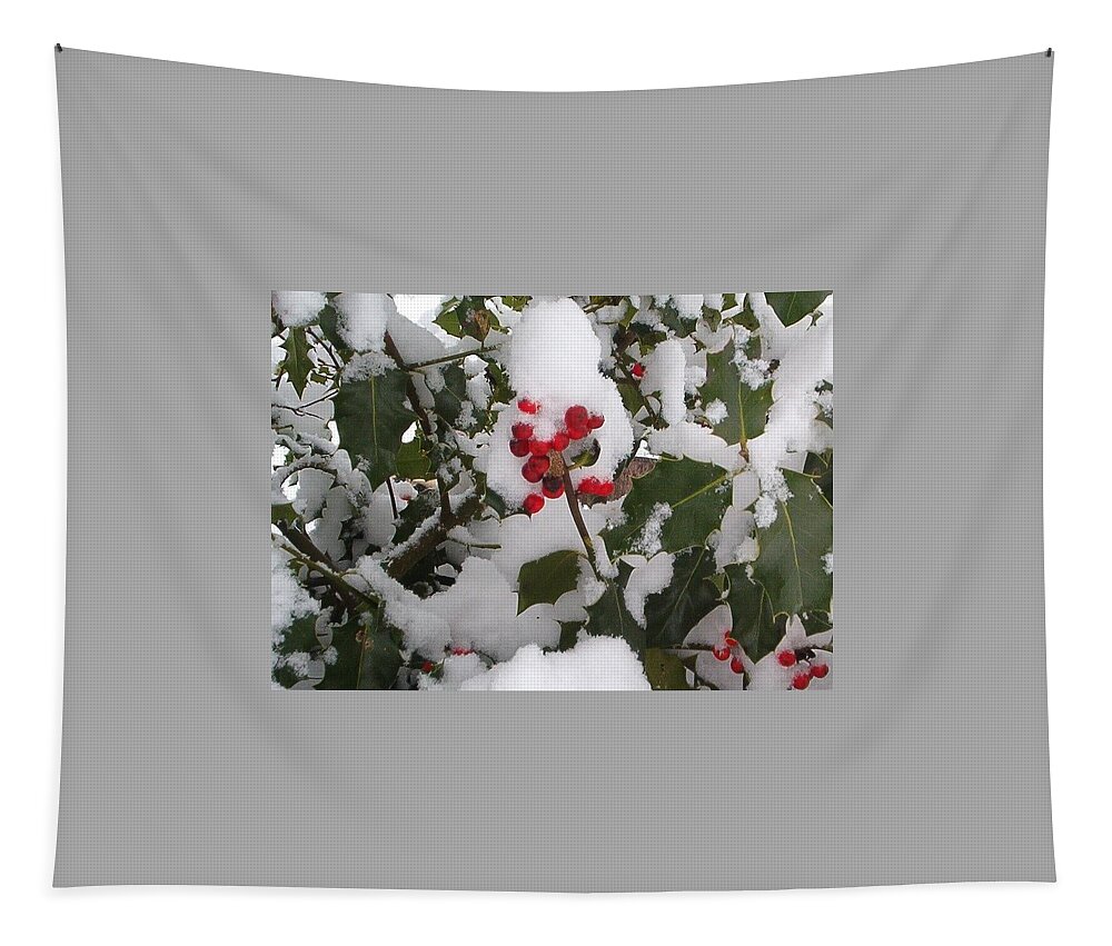 Holly Berries Tapestry featuring the photograph Berried In Snow by Wayne Enslow