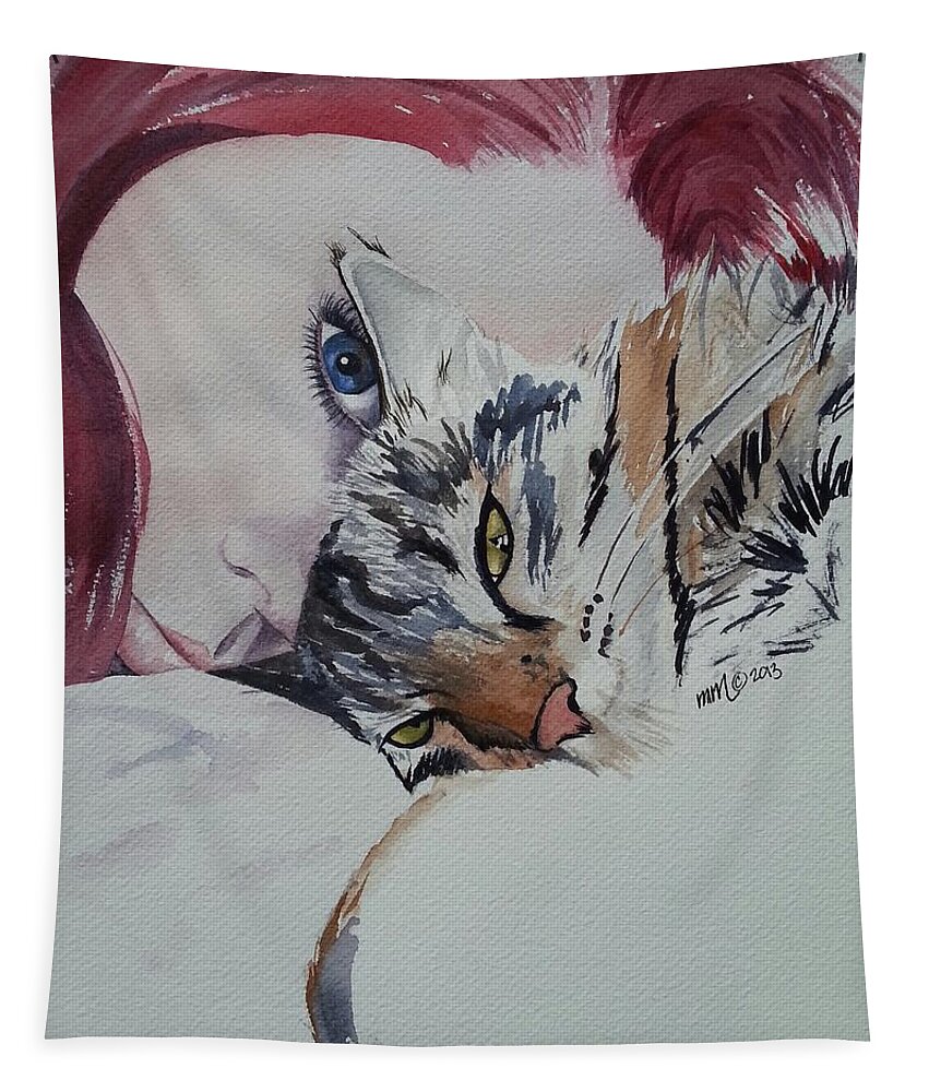 Maine Coon Tapestry featuring the painting Best Friends by Michal Madison