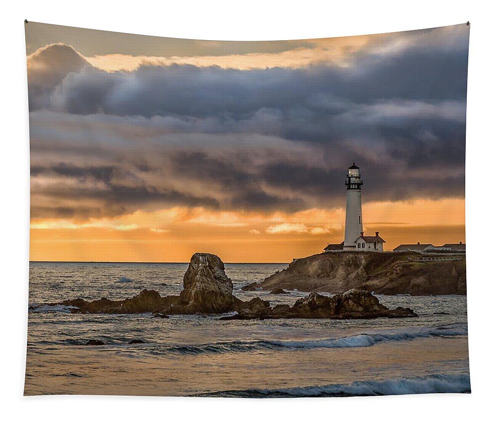 Lighthouse Tapestry featuring the photograph Between Storms by Linda Villers
