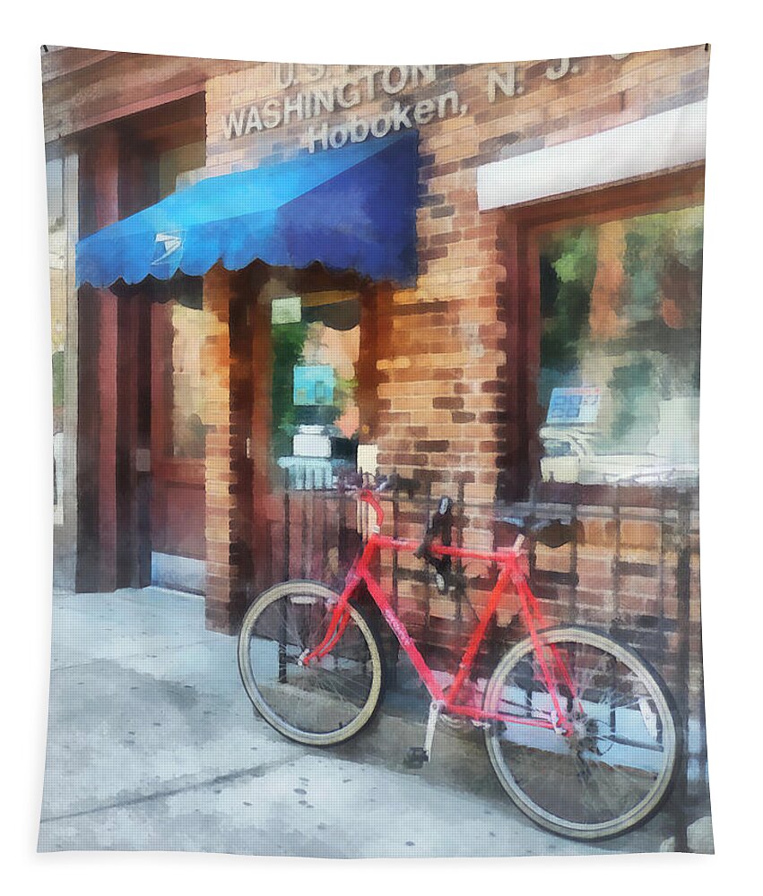 Bicycle Tapestry featuring the photograph Hoboken NJ - Bicycle By Post Office by Susan Savad