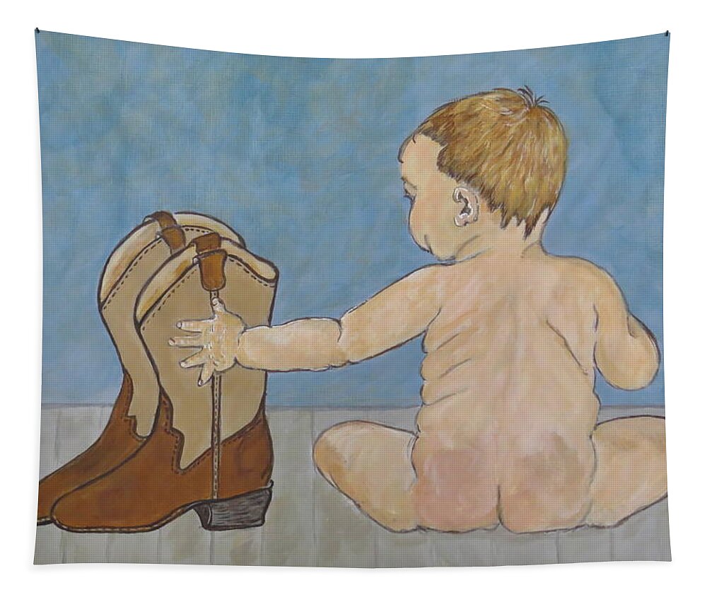 Infant Tapestry featuring the painting Big Boots to Fill by Ella Kaye Dickey
