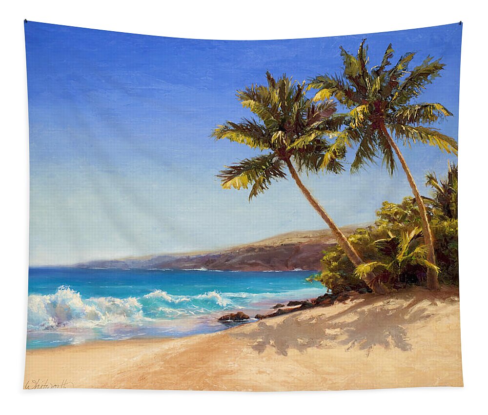Hawaii Tapestry featuring the painting Hawaiian Beach Seascape - Big Island Getaway by K Whitworth