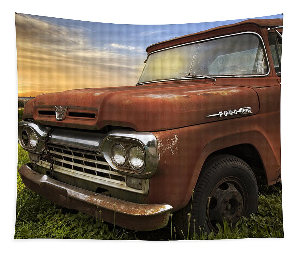 Appalachia Tapestry featuring the photograph Big Red Ford by Debra and Dave Vanderlaan