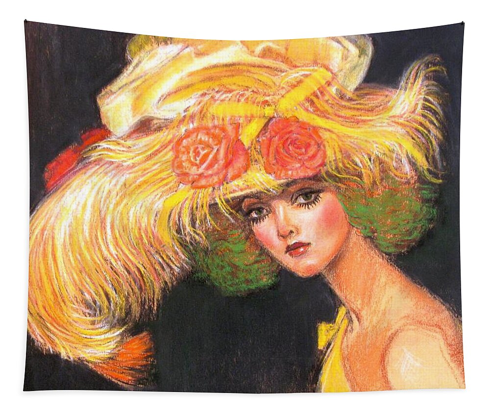 Fashion Tapestry featuring the painting Big Yellow Fashion Hat by Sue Halstenberg