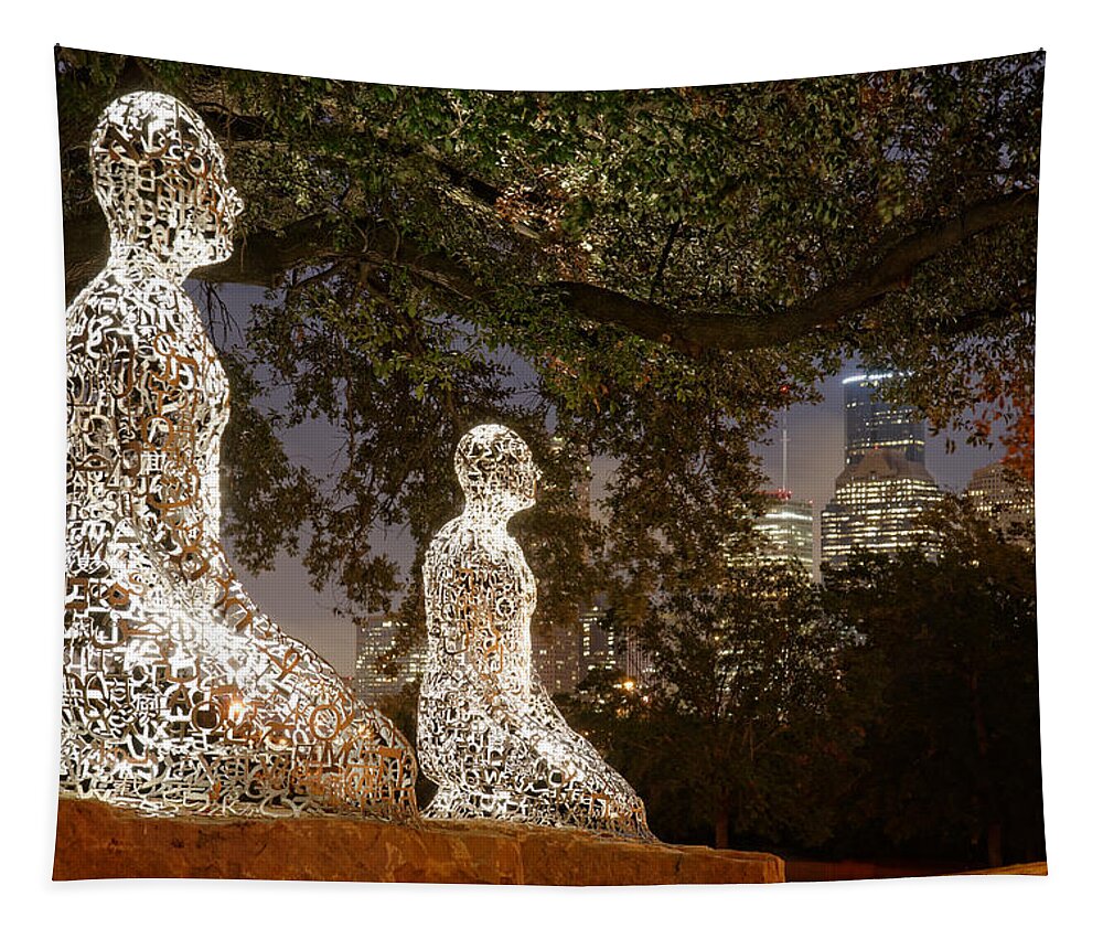 Downtown Houston Tapestry featuring the photograph Bigger than the Sum of our Parts - Tolerance Sculptures Downtown Houston Texas by Silvio Ligutti