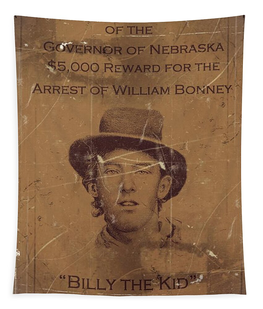 Billy The Kid Tapestry featuring the digital art Billy the Kid Wanted Poster by Movie Poster Prints