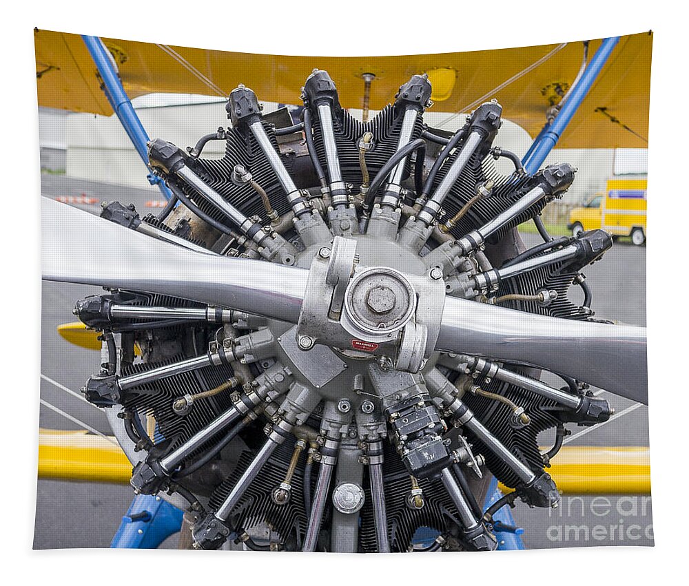 Planes Tapestry featuring the photograph Biplane Engine by Steven Ralser