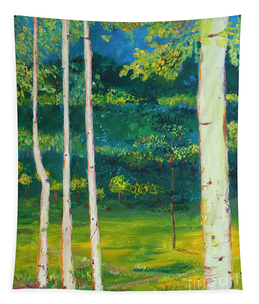 Landscape Tapestry featuring the painting Birches by Stefan Duncan