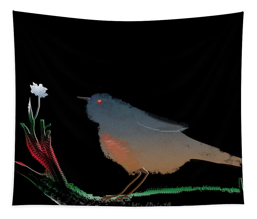 Flower Tapestry featuring the digital art Bird and the Flower by Asok Mukhopadhyay