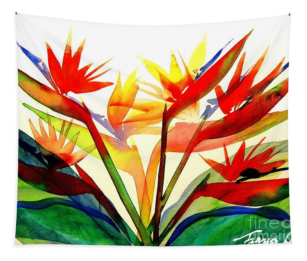 Nature Tapestry featuring the painting Bird of Paradise by Frances Ku