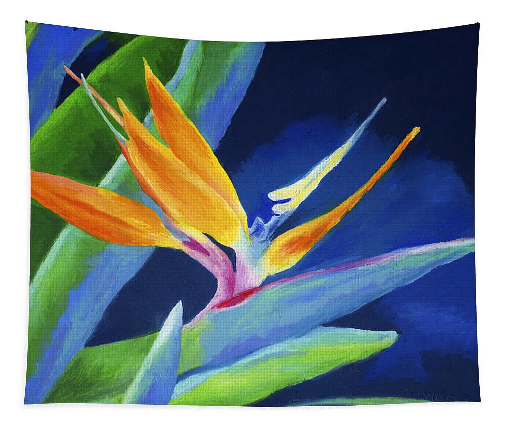 Flower Tapestry featuring the painting Bird of Paradise by Stephen Anderson