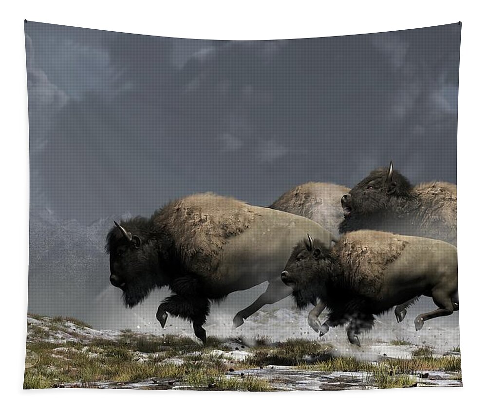 Bison Tapestry featuring the digital art Bison Stampede by Daniel Eskridge
