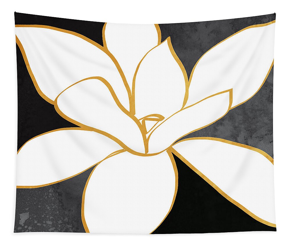 Magnolia Tapestry featuring the painting Black and Gold Magnolia- floral art by Linda Woods