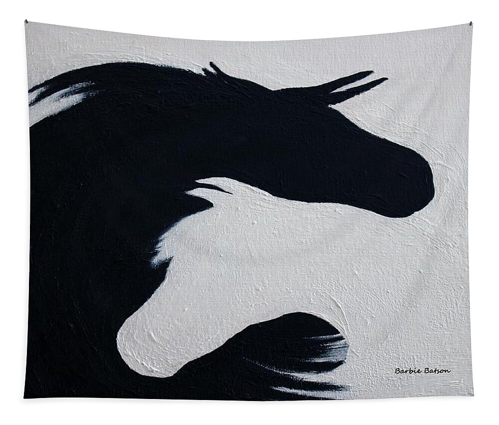 Moon Tapestry featuring the painting Black and White Horses Together Forever by Barbie Batson