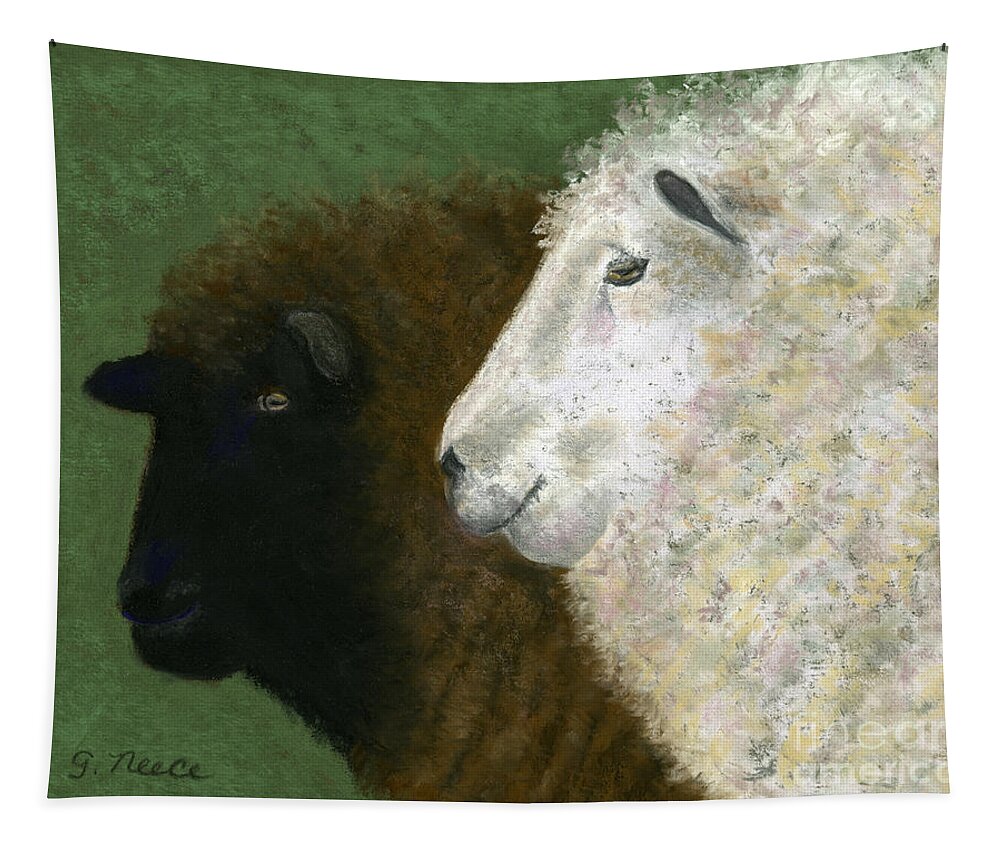 Sheep Tapestry featuring the pastel Black Sheep White Sheep by Ginny Neece