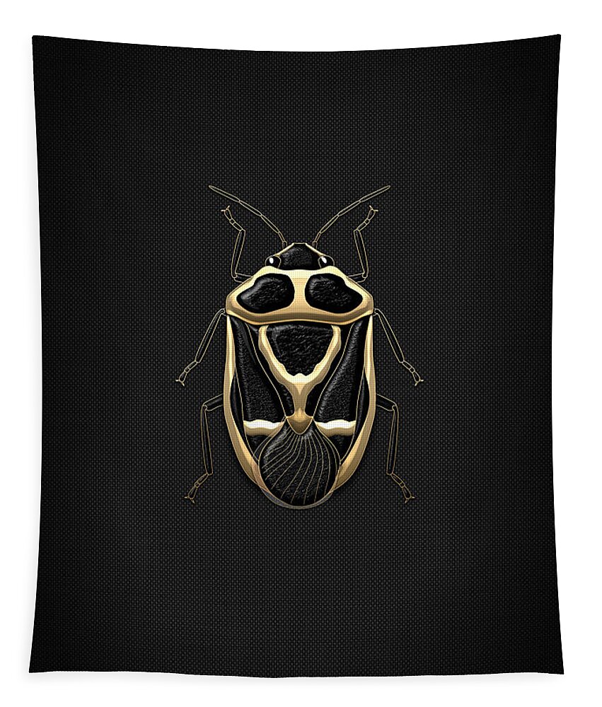 Beasts Creatures And Critters Collection By Serge Averbukh Tapestry featuring the digital art Black Shieldbug with Gold Accents on Black Canvas by Serge Averbukh