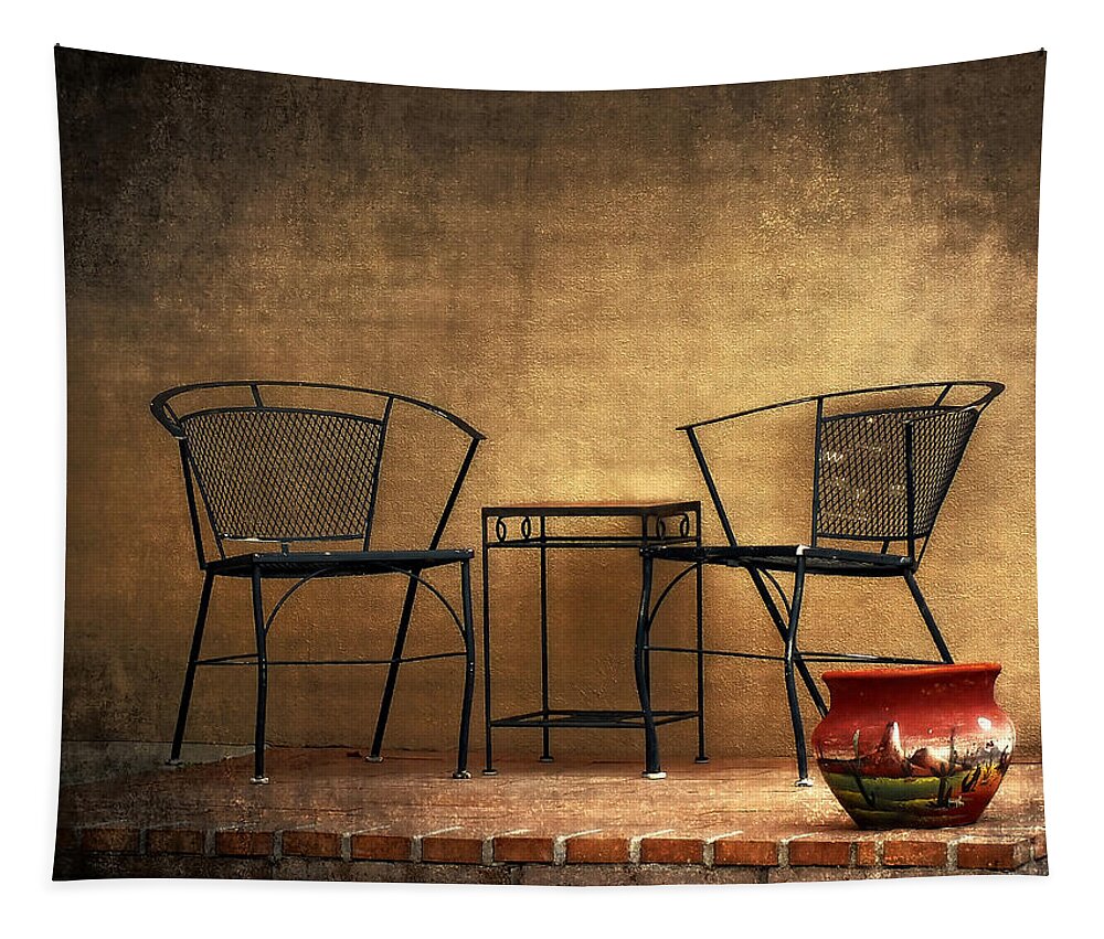 Chairs Tapestry featuring the photograph Black Table and Chairs by Lucinda Walter