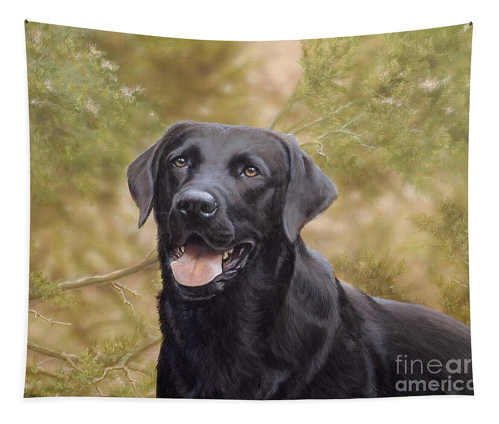 Black Labrador Tapestry featuring the painting Black Watch by John Silver