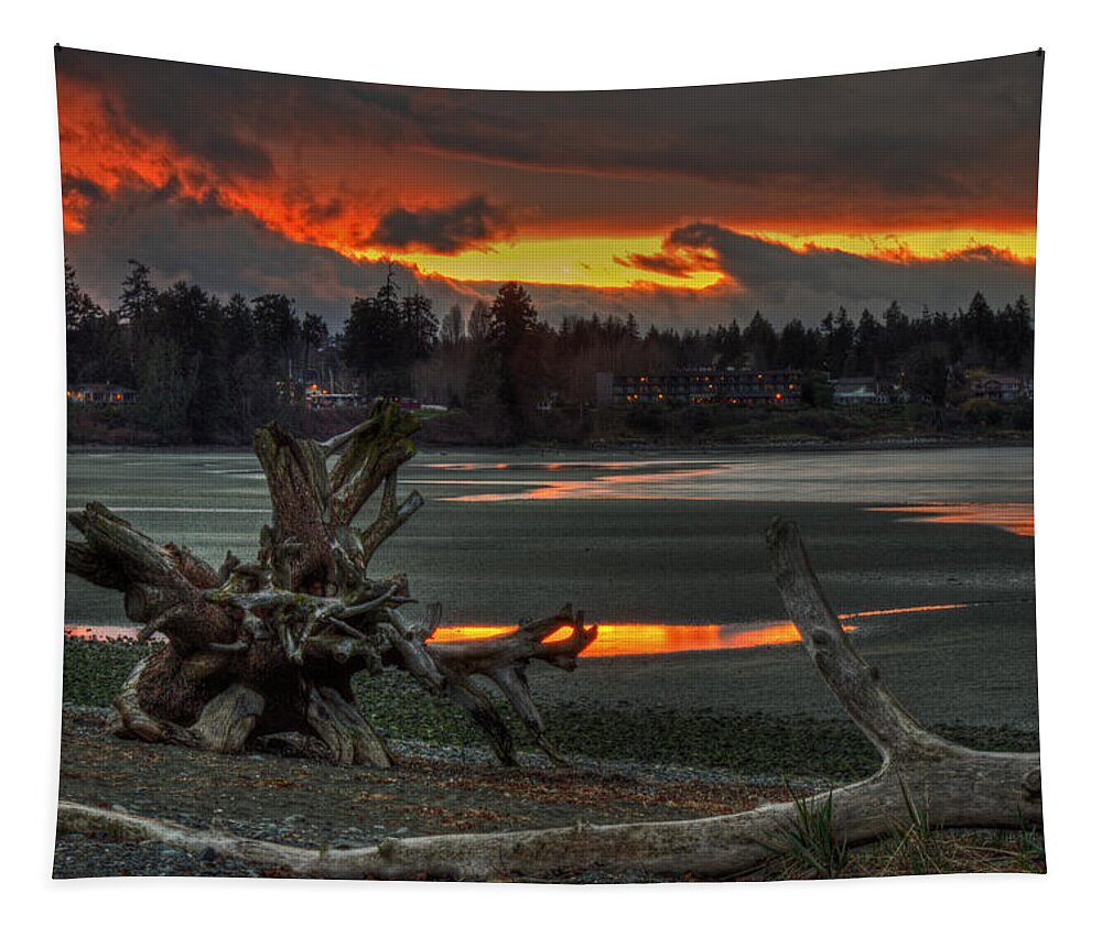 Sunset Tapestry featuring the photograph Blazing Sunset by Randy Hall