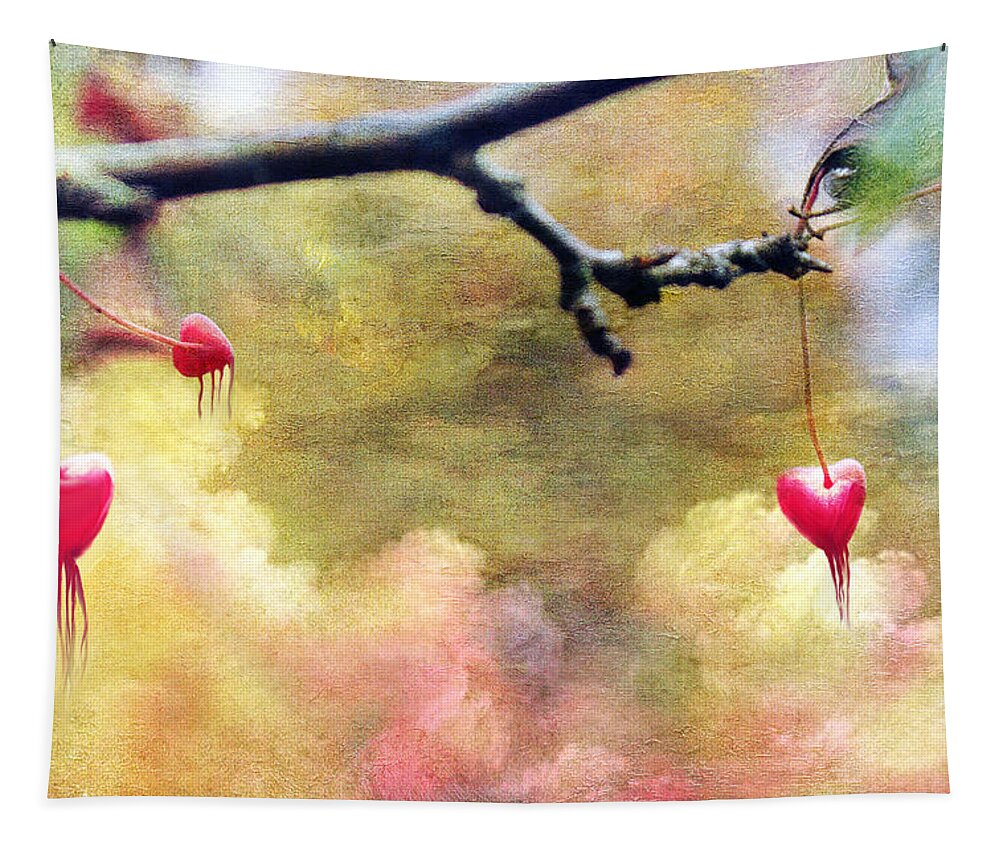 Bleeding Hearts Tapestry featuring the photograph Bleeding Hearts From Above by Linda Sannuti