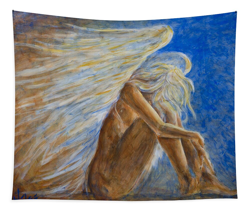 Angel Tapestry featuring the painting Blu Angel by Nik Helbig