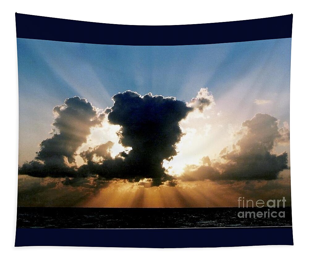 New Orleans Photography Tapestry featuring the photograph Blue and Gold Rays Sunset In The Gulf of Mexico Off The Coast Of Louisiana by Michael Hoard