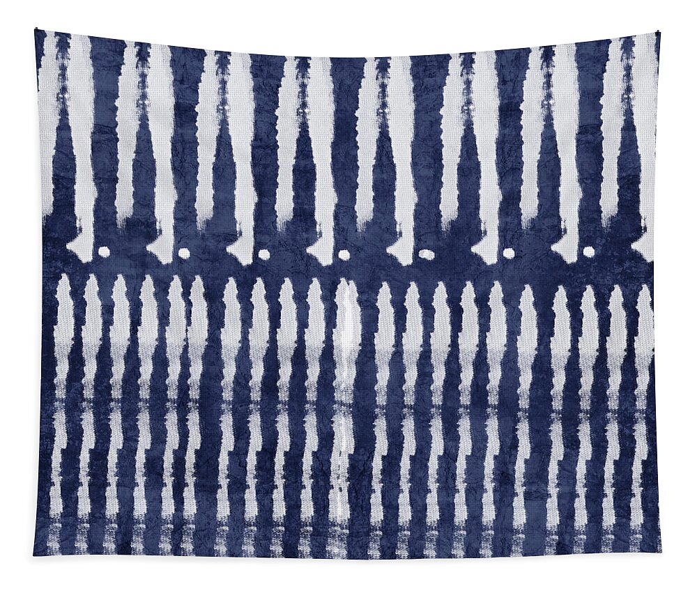 Blue Tapestry featuring the painting Blue and White Shibori Design by Linda Woods