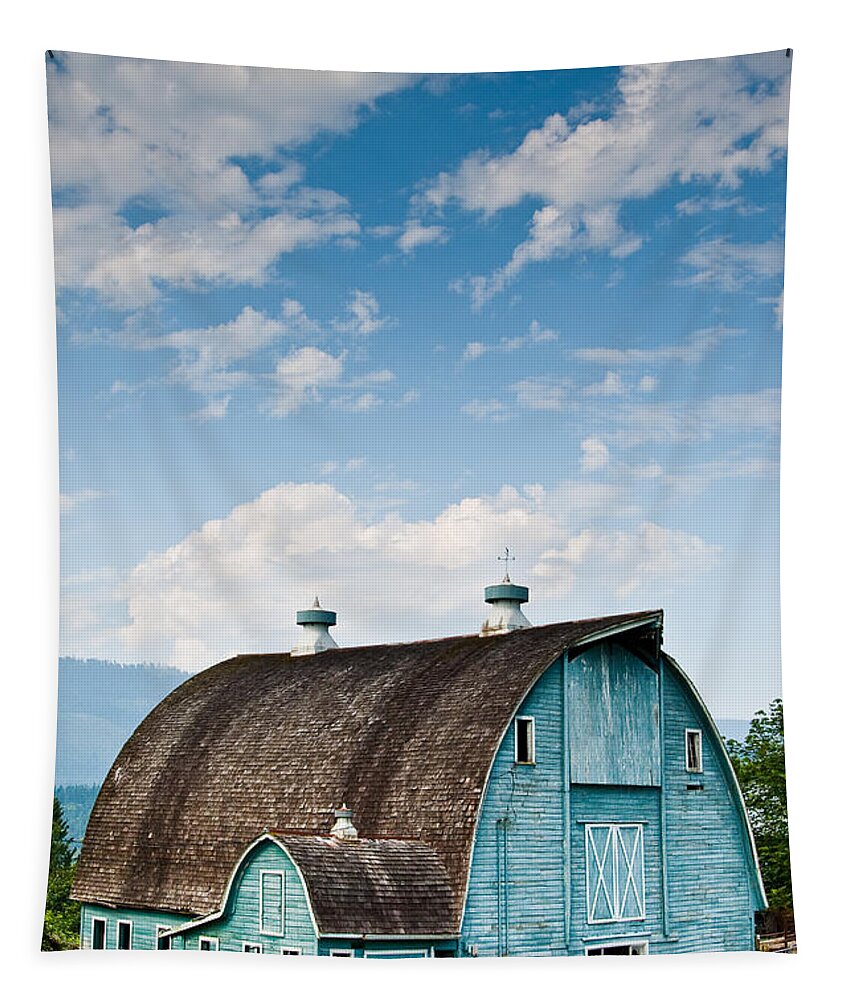 Agricultural Activity Tapestry featuring the photograph Blue Barn in the Stillaguamish Valley by Jeff Goulden