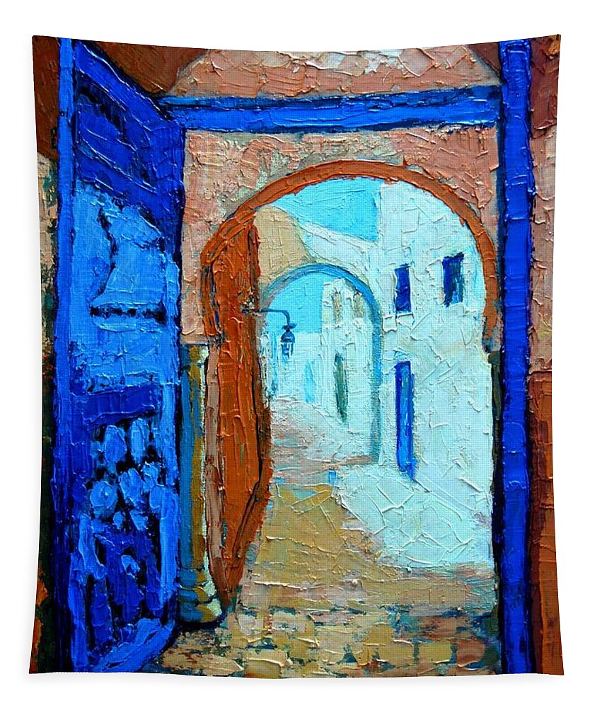 Landscape Tapestry featuring the painting Blue Gate by Ana Maria Edulescu